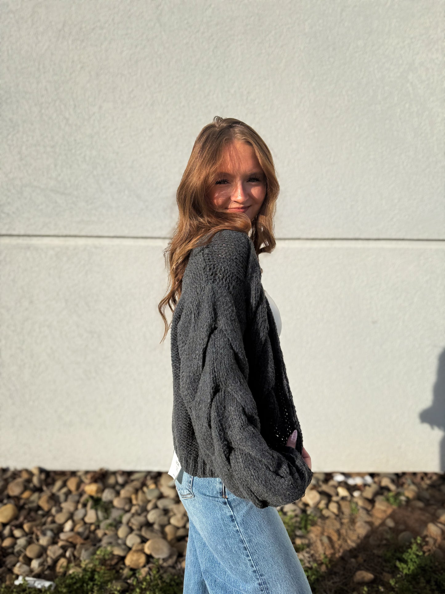 Cable Knit Charcoal Cardigan