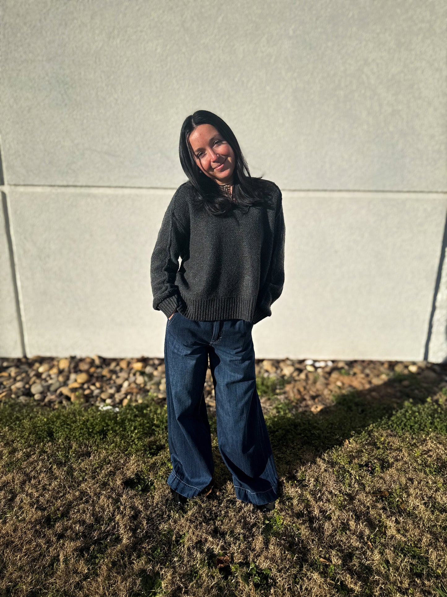 Cozy V-Neck Charcoal Sweater