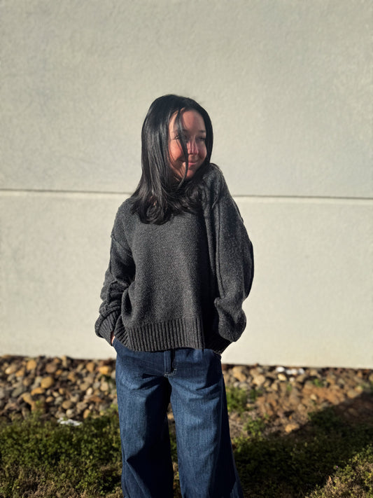 Cozy V-Neck Charcoal Sweater