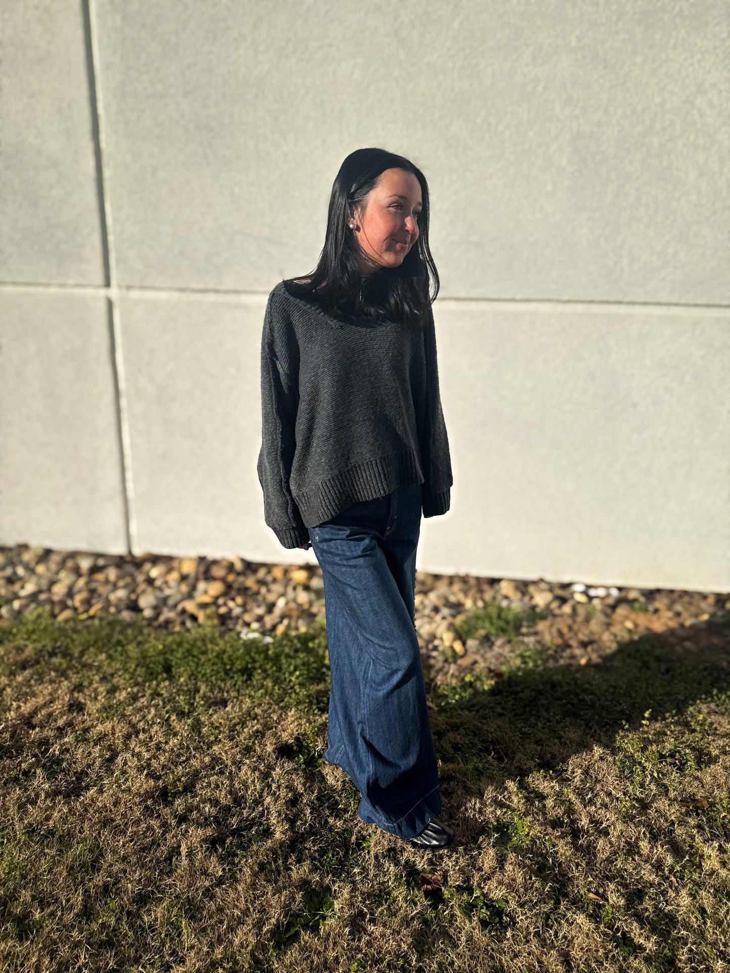 Cozy V-Neck Charcoal Sweater