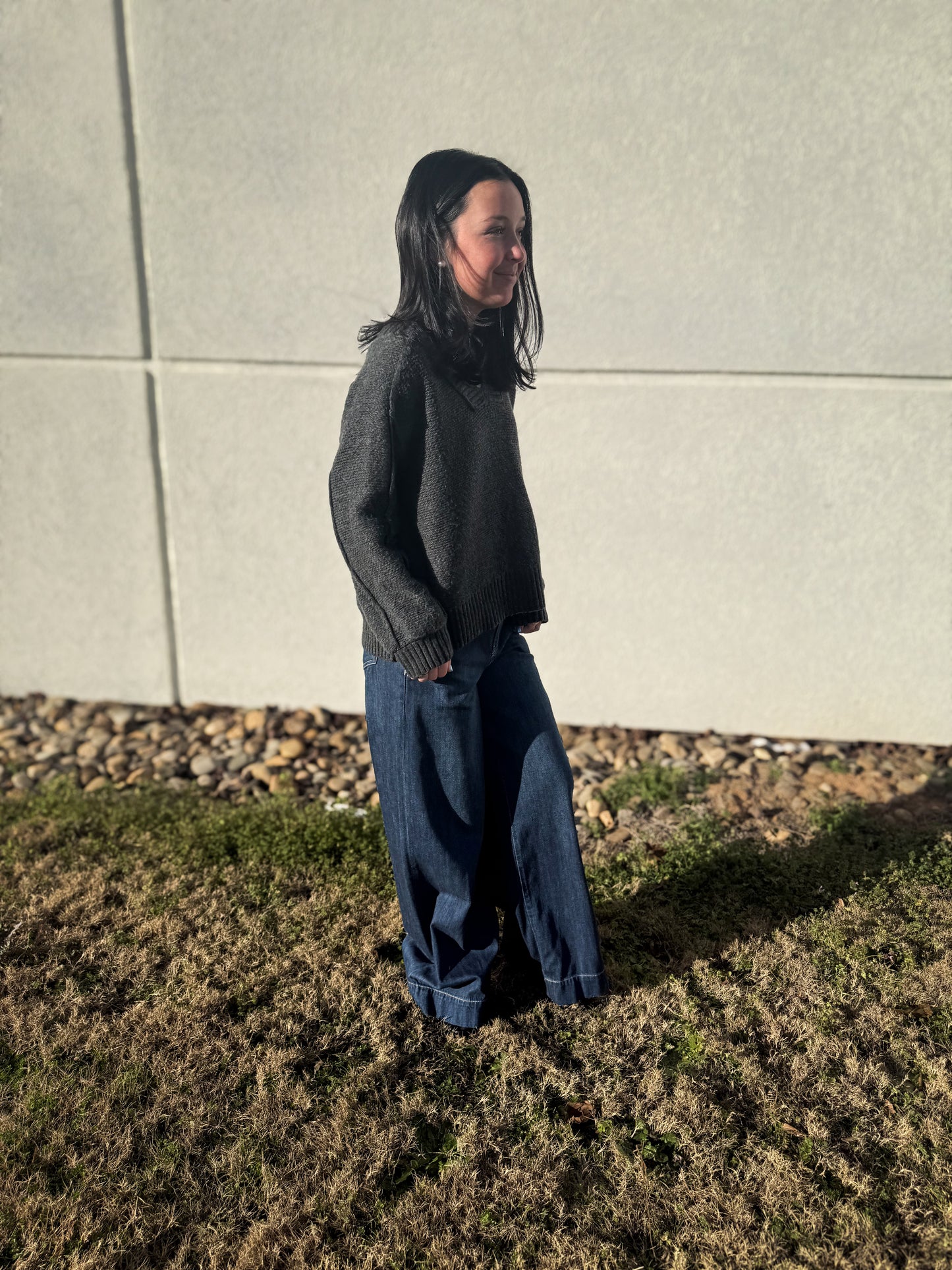 Cozy V-Neck Charcoal Sweater