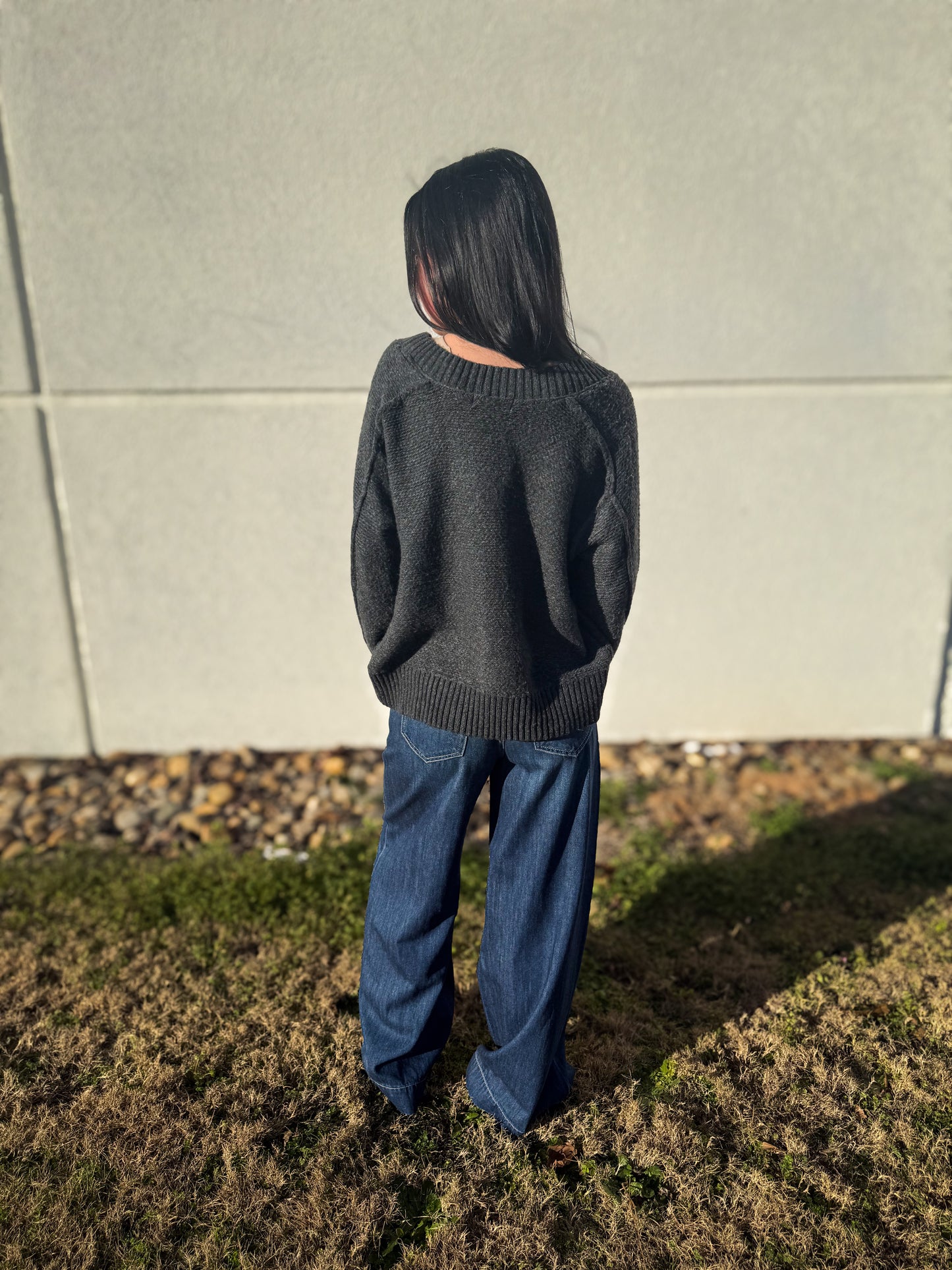 Cozy V-Neck Charcoal Sweater