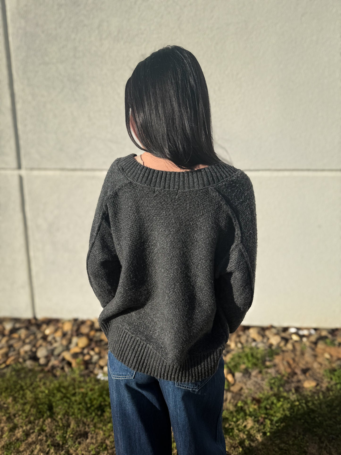 Cozy V-Neck Charcoal Sweater