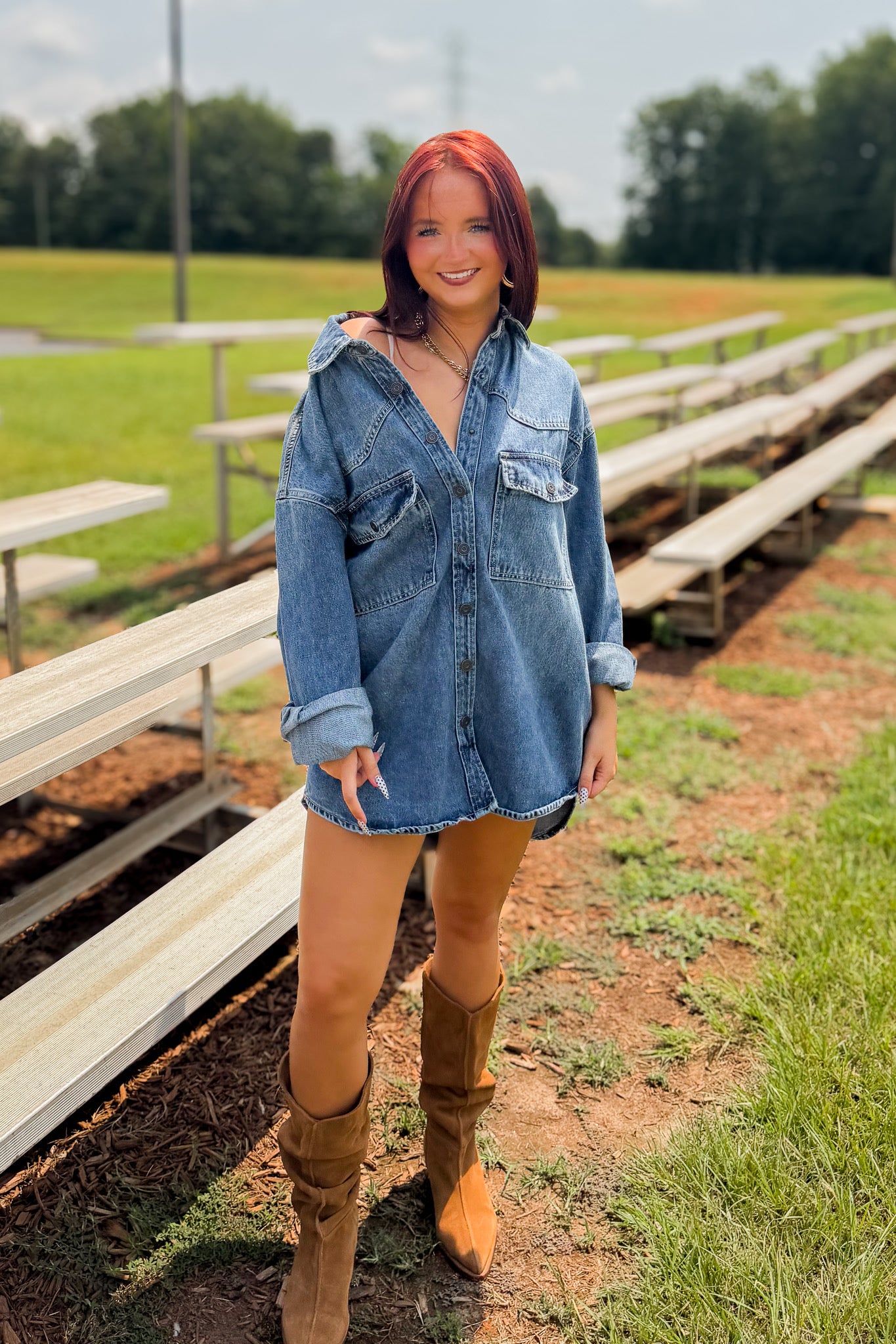 Hidden - Abbey Oversized Denim Shacket – Medium Dark Wash