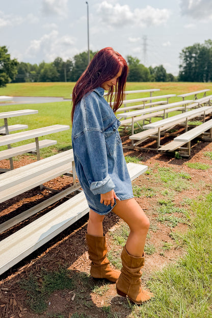 Hidden - Abbey Oversized Denim Shacket – Medium Dark Wash