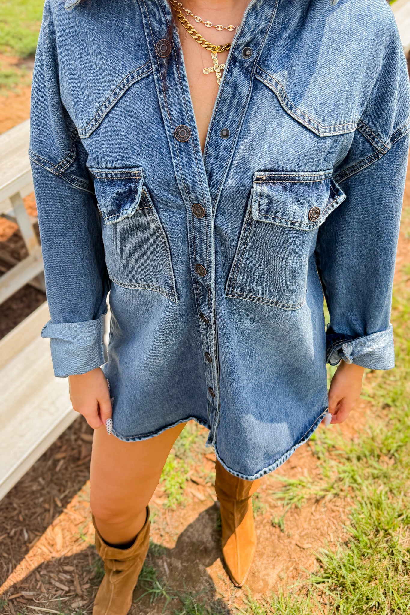 Hidden - Abbey Oversized Denim Shacket – Medium Dark Wash