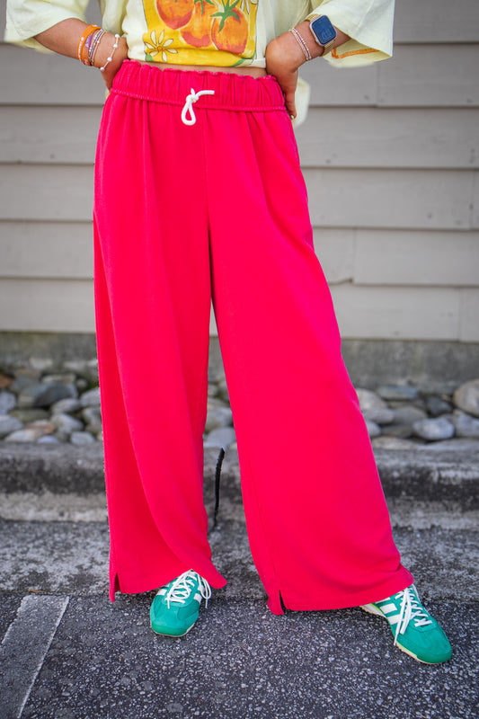 Laid Back Foldover Sweatpants - RED