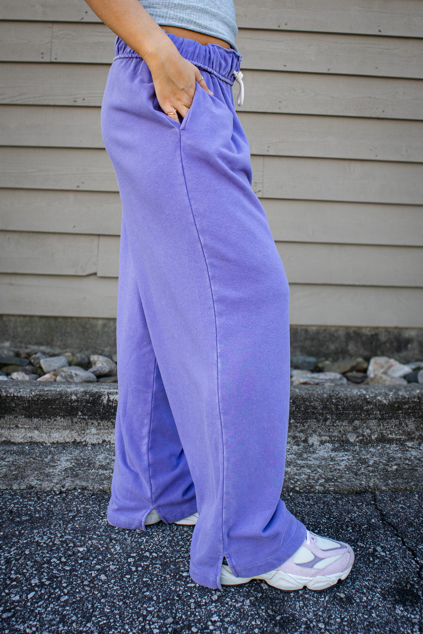Laid Back Foldover Sweatpants - DUSTY PURPLE