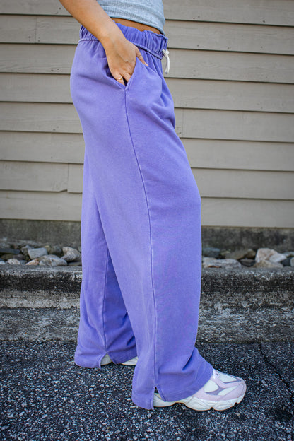 Laid Back Foldover Sweatpants - DUSTY PURPLE