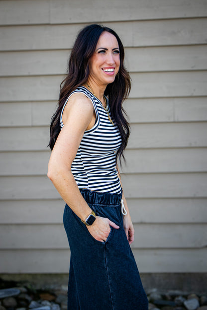 Go-To Striped Tank - BLACK