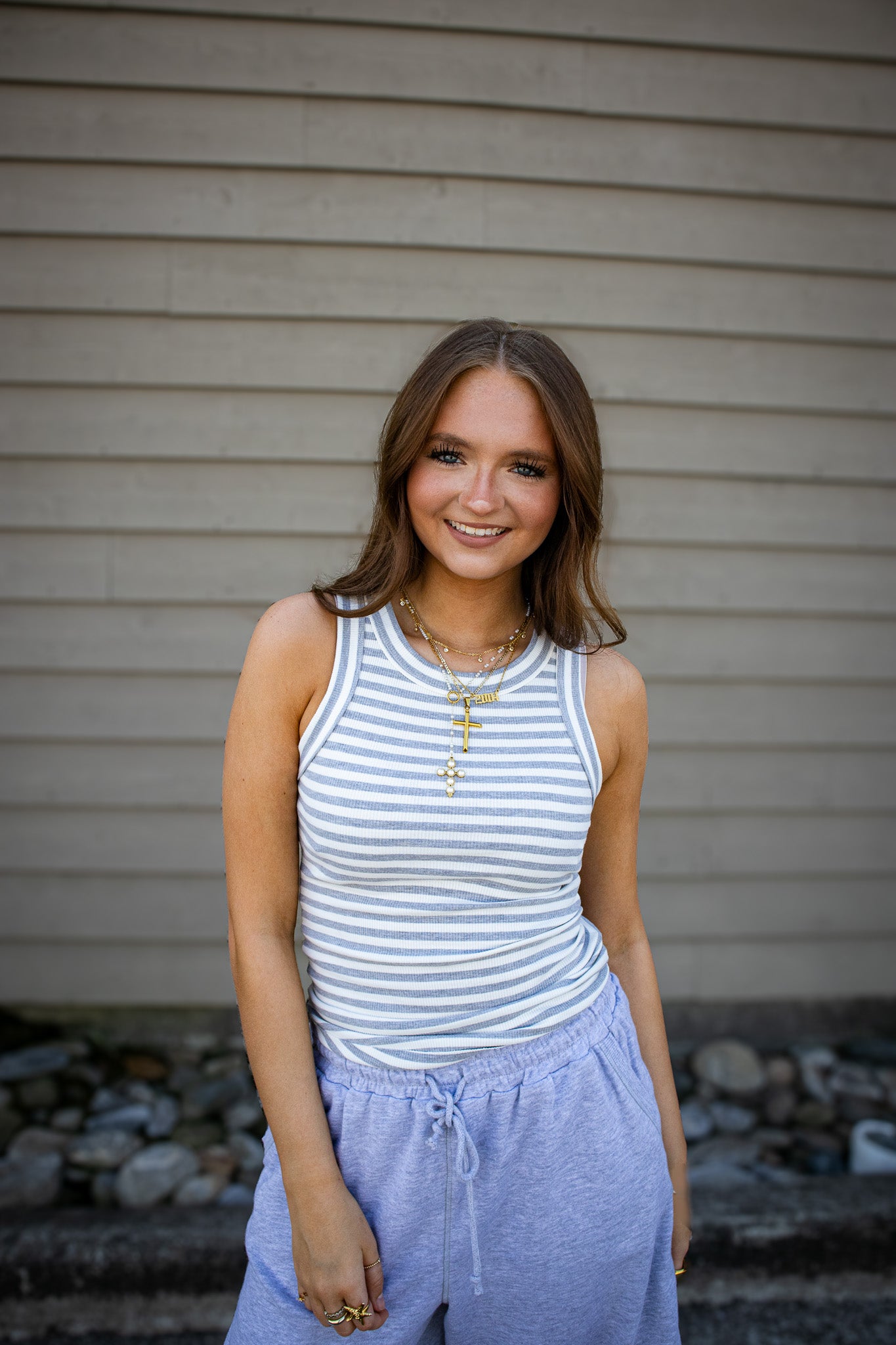 Go-To Striped Tank - HEATHER GRAY