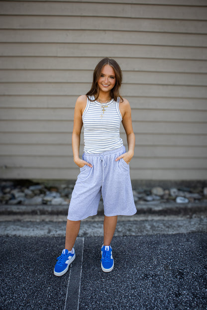 Go-To Striped Tank - HEATHER GRAY