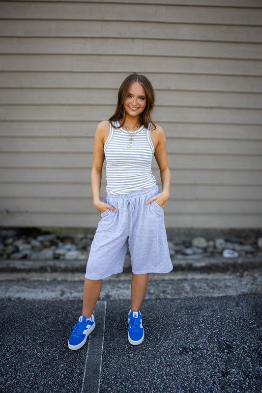Go-To Striped Tank - HEATHER GRAY