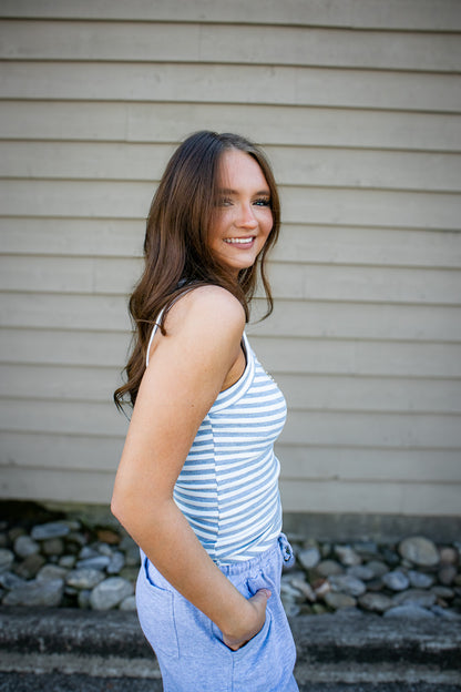 Go-To Striped Tank - HEATHER GRAY
