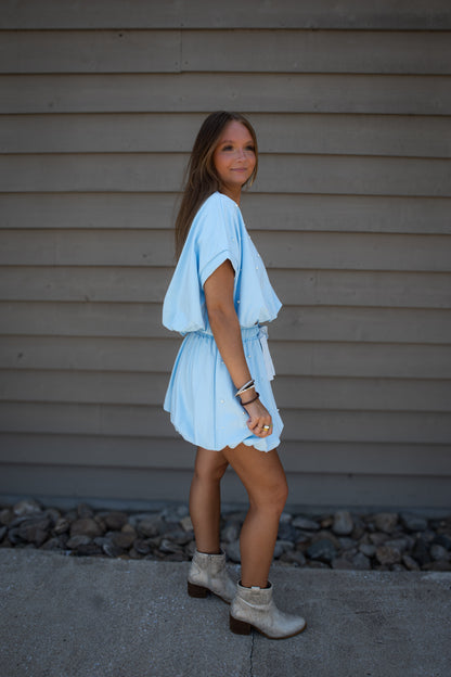 Crystal Waters Pearl & Bubble Hem 2-Piece Skirt Set - Sky Blue