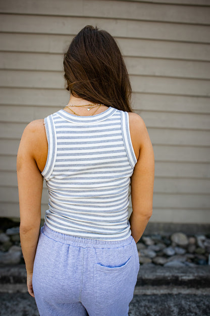 Go-To Striped Tank - HEATHER GRAY