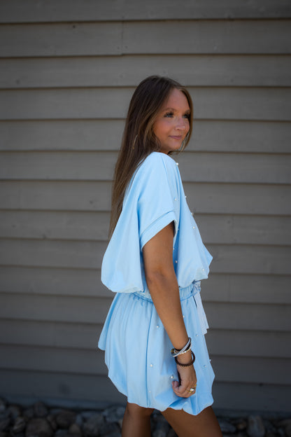 Crystal Waters Pearl & Bubble Hem 2-Piece Skirt Set - Sky Blue