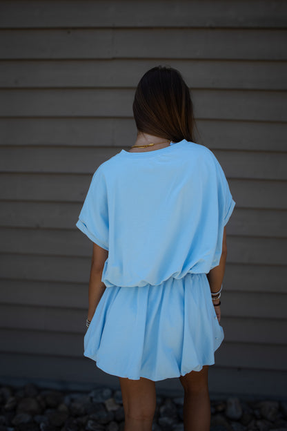 Crystal Waters Pearl & Bubble Hem 2-Piece Skirt Set - Sky Blue
