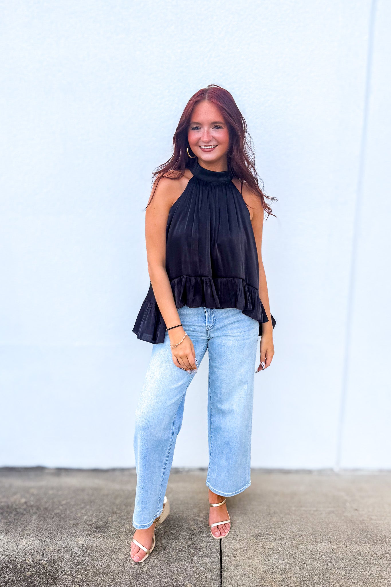 Midnight Tiered Ruffle Halter Top