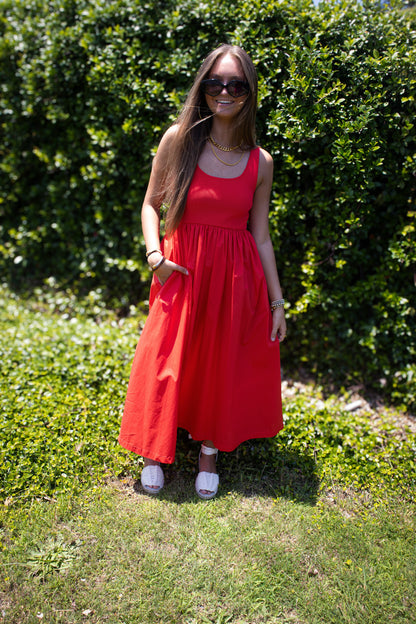 Red Roses Smocked Midi Dress