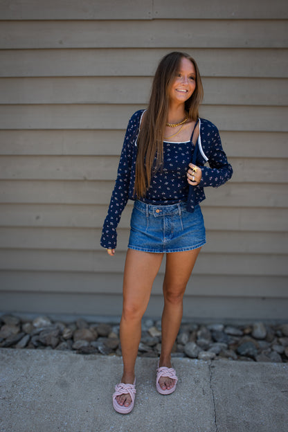 Dainty Florals Blue Cardigan/Tank Set