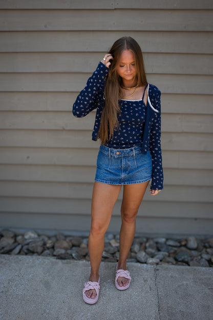 Dainty Florals Blue Cardigan/Tank Set