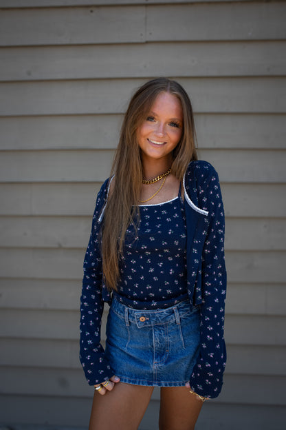 Dainty Florals Blue Cardigan/Tank Set