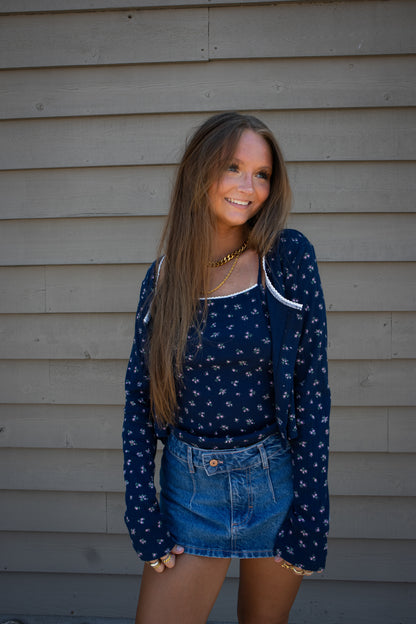 Dainty Florals Blue Cardigan/Tank Set