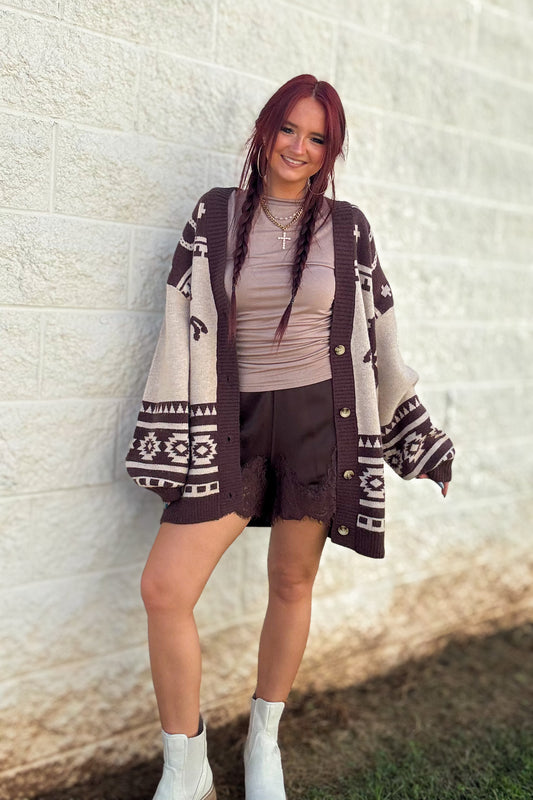 Equestrian Cardigan - BROWN/TAUPE