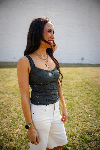 Free People - Full Bloom Eyelet Cami - HUNTER