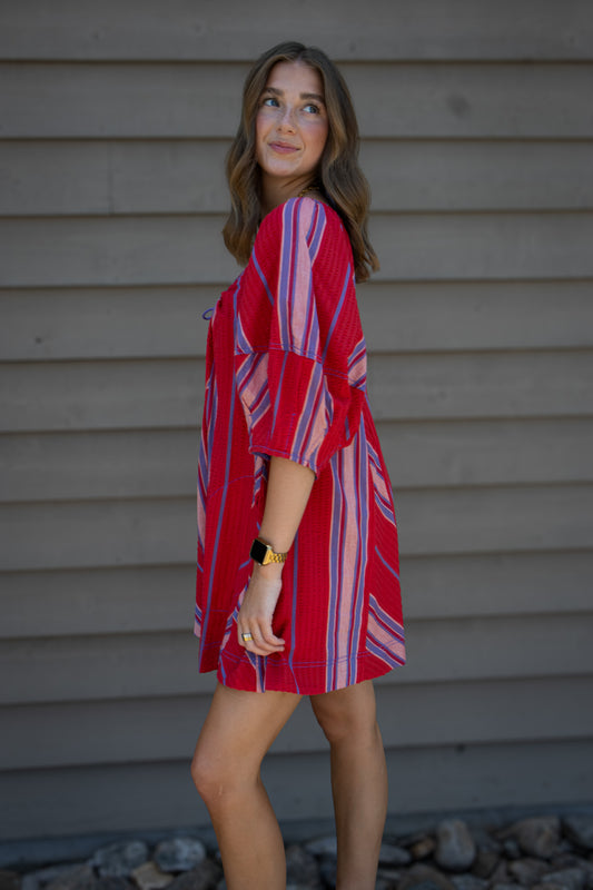 Free People - Bop Around Romper - Seaside Stripe Red Combo