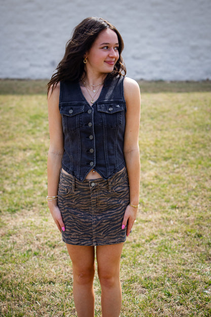 Hidden - Rebel Fitted Denim Vest - CHARCOAL