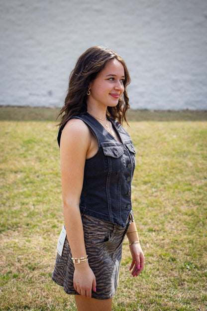Hidden - Rebel Fitted Denim Vest - CHARCOAL