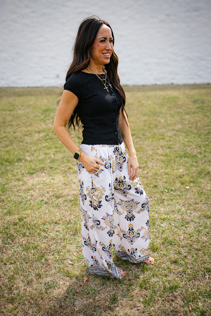Gilded Garden High-Waisted Wide Leg Palazzo Pants