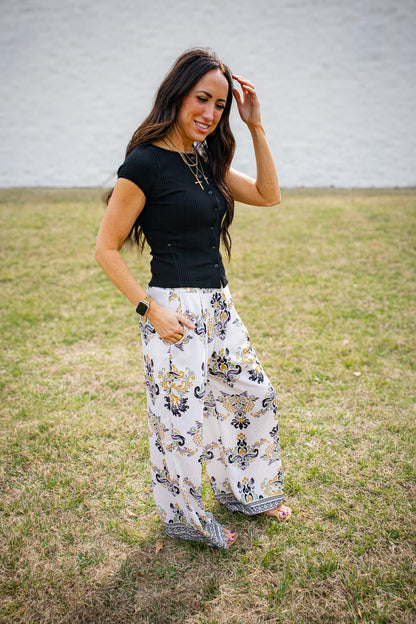 Gilded Garden High-Waisted Wide Leg Palazzo Pants