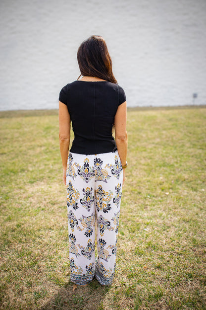 Gilded Garden High-Waisted Wide Leg Palazzo Pants