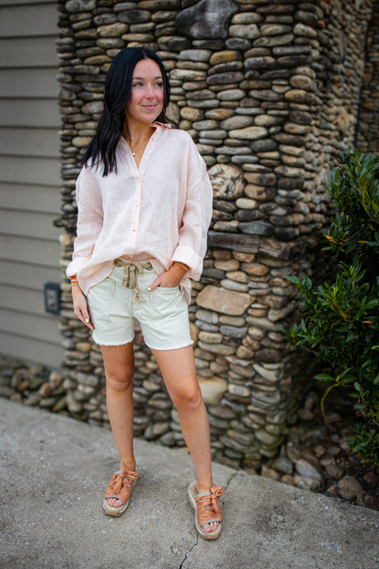 Light Peach Linen Button Down Top