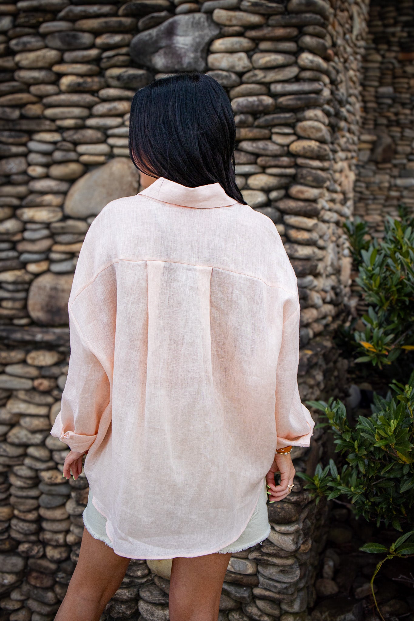 Light Peach Linen Button Down Top