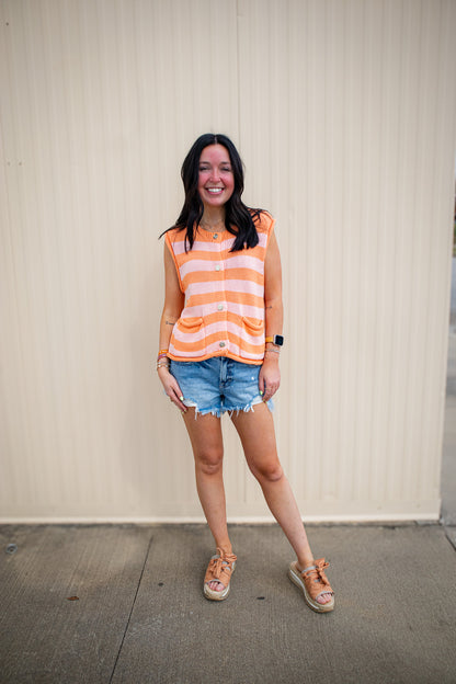 Sunset Stripe Pink & Orange Sweater Vest