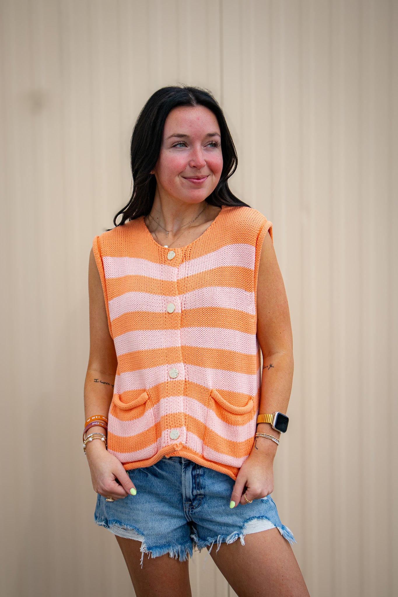 Sunset Stripe Pink & Orange Sweater Vest