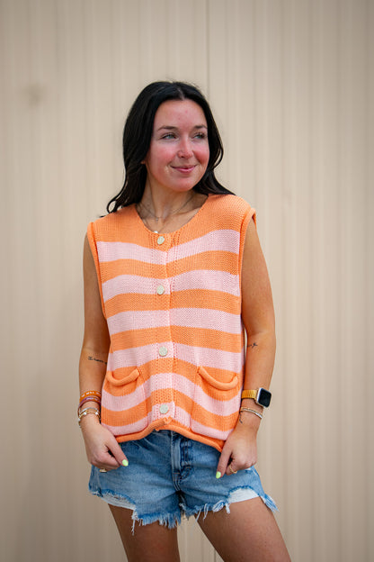 Sunset Stripe Pink & Orange Sweater Vest