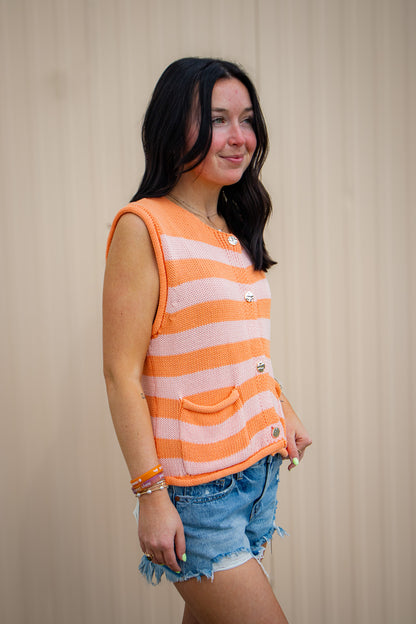 Sunset Stripe Pink & Orange Sweater Vest
