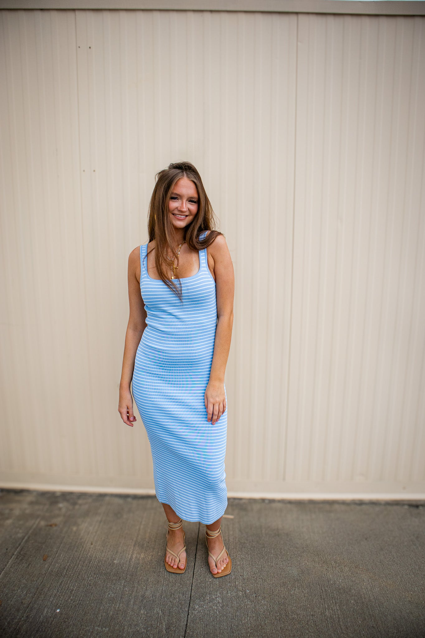 Ocean Blue Stripe Midi Dress