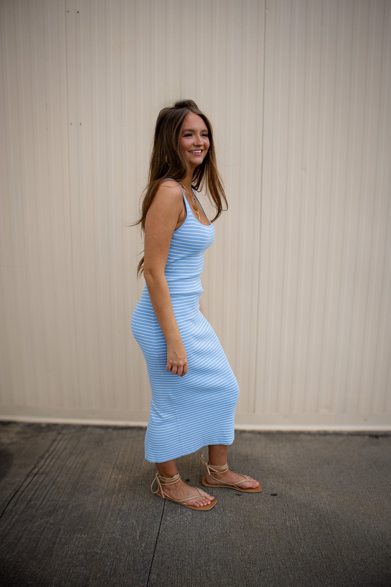 Ocean Blue Stripe Midi Dress