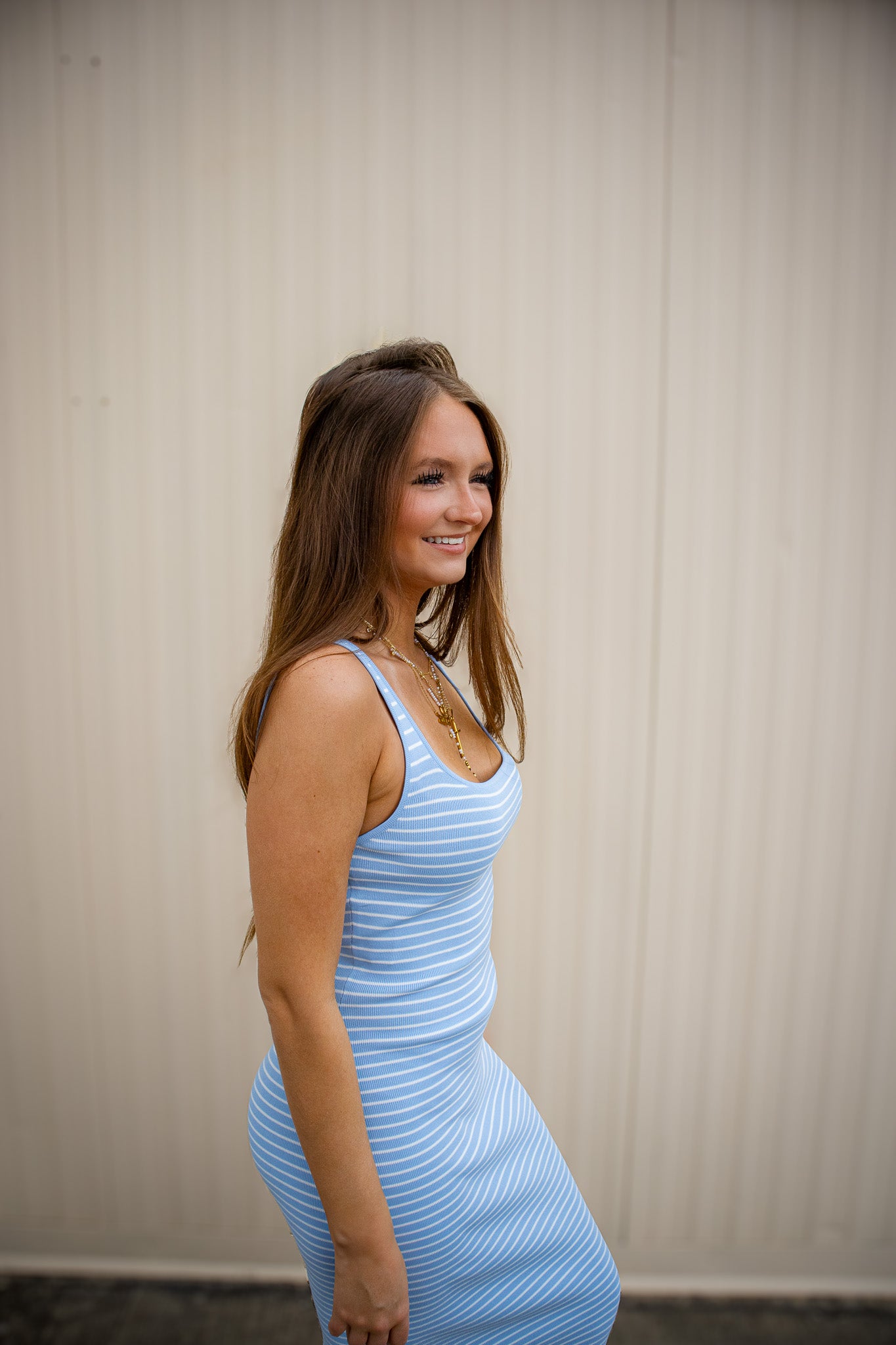 Ocean Blue Stripe Midi Dress
