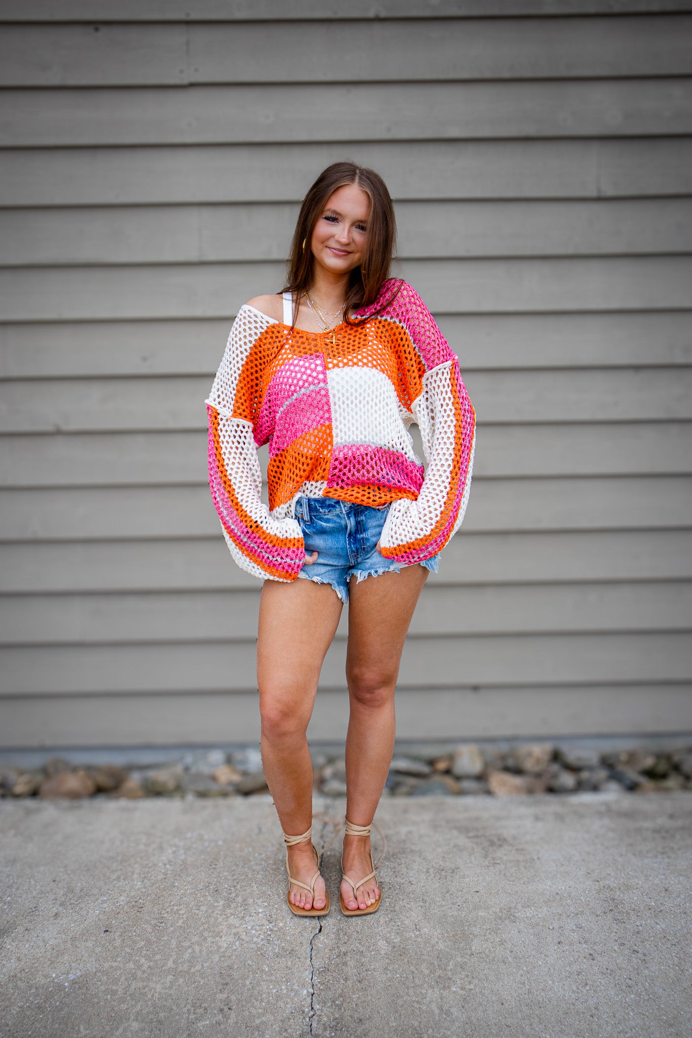 Paradise Pink & Orange Color Block Crochet Top