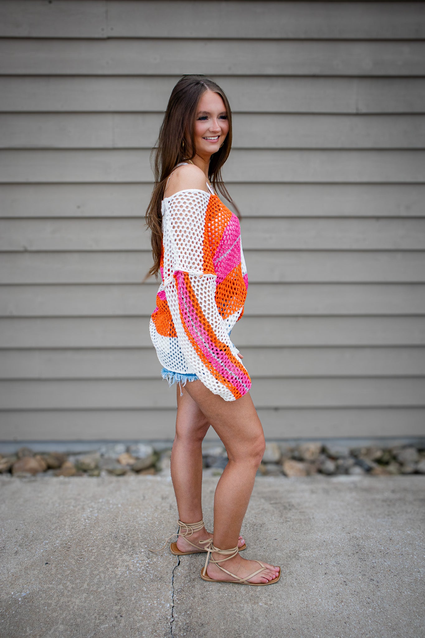 Paradise Pink & Orange Color Block Crochet Top