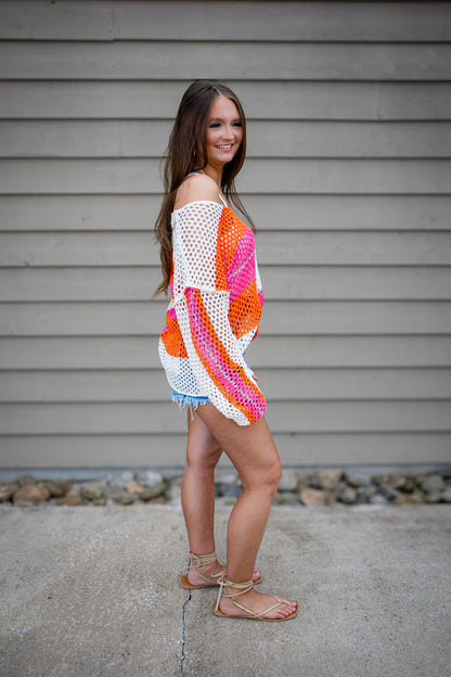 Paradise Pink & Orange Color Block Crochet Top