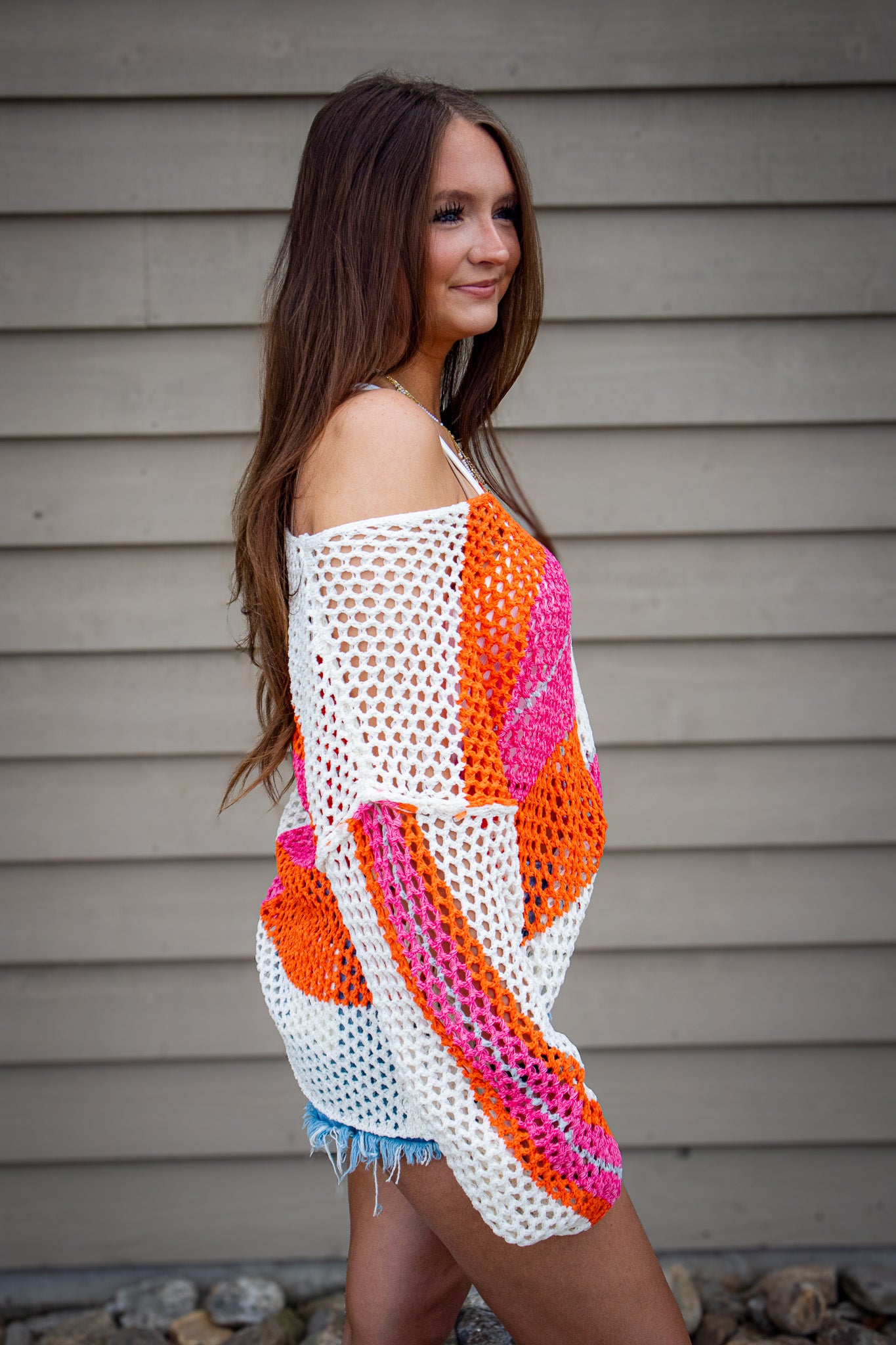 Paradise Pink & Orange Color Block Crochet Top