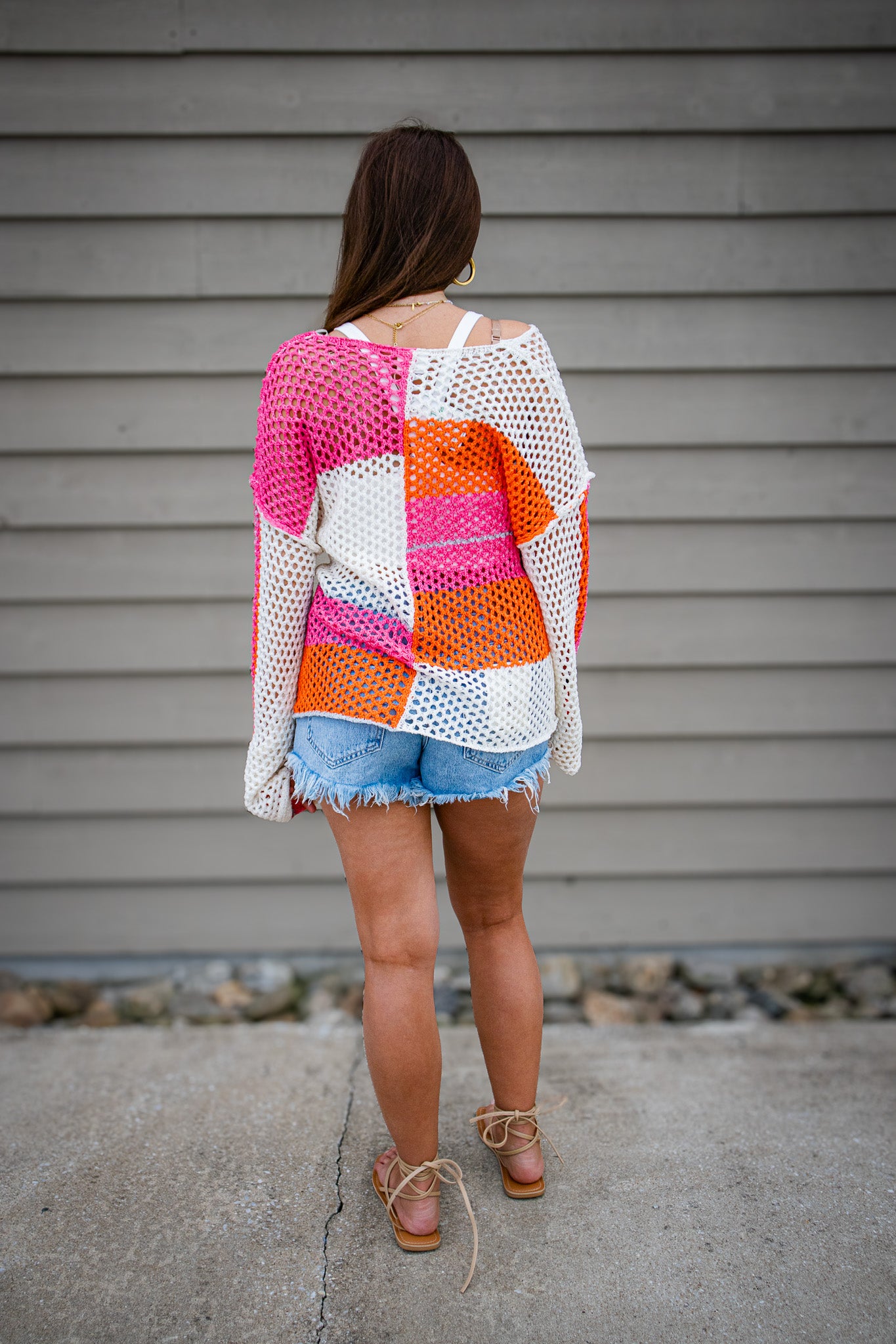 Paradise Pink & Orange Color Block Crochet Top